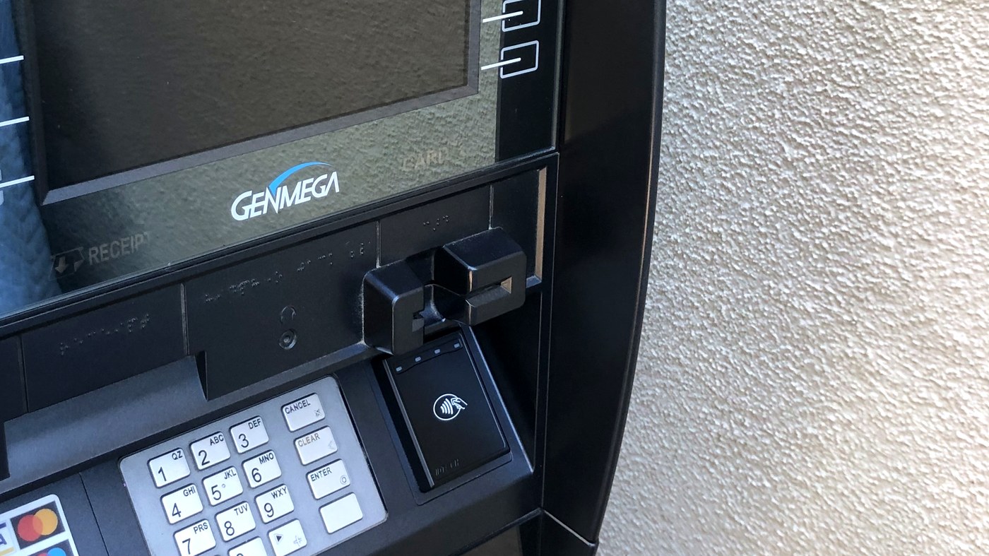 Close-up of the contactless tap reader on one of our Genmega ATMs, ready for a phone or contactless card